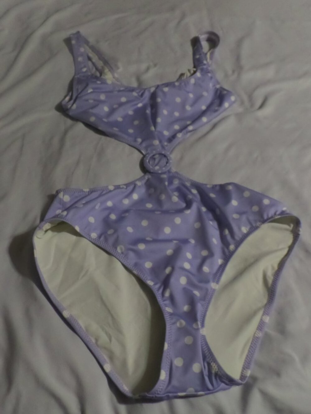 Solid& Striped Bailey Buckle One Piece Swimsuit –Lilac/White Polka Dot – Size XL